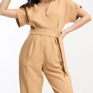 Closet London Petite kimono wrap front jumpsuit in soft brown Size 6P